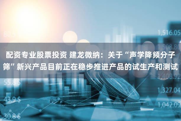 配资专业股票投资 建龙微纳：关于“声学降频分子筛”新兴产品目前正在稳步推进产品的试生产和测试